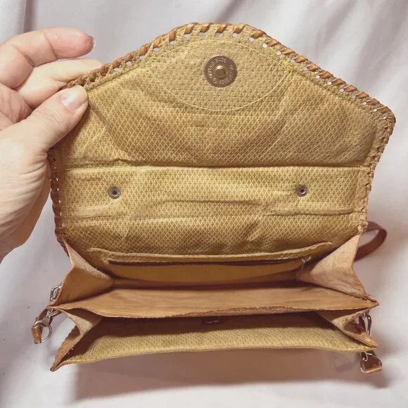 Costa Rica Leather Vintage Shoulder/Crossbody Bag-Removable Strap-Camel/Tan-Rose - Picture 12 of 15